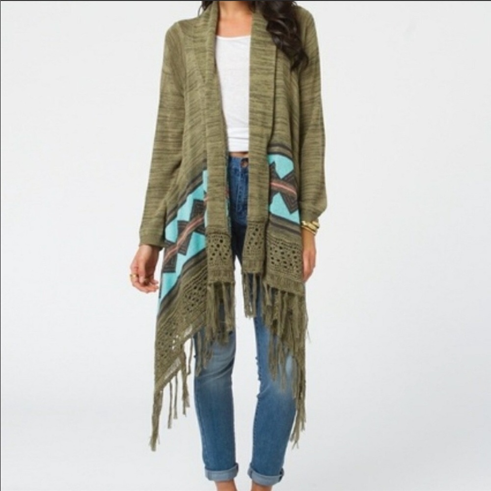 {Billabong} Army Green Crochet Cardigan